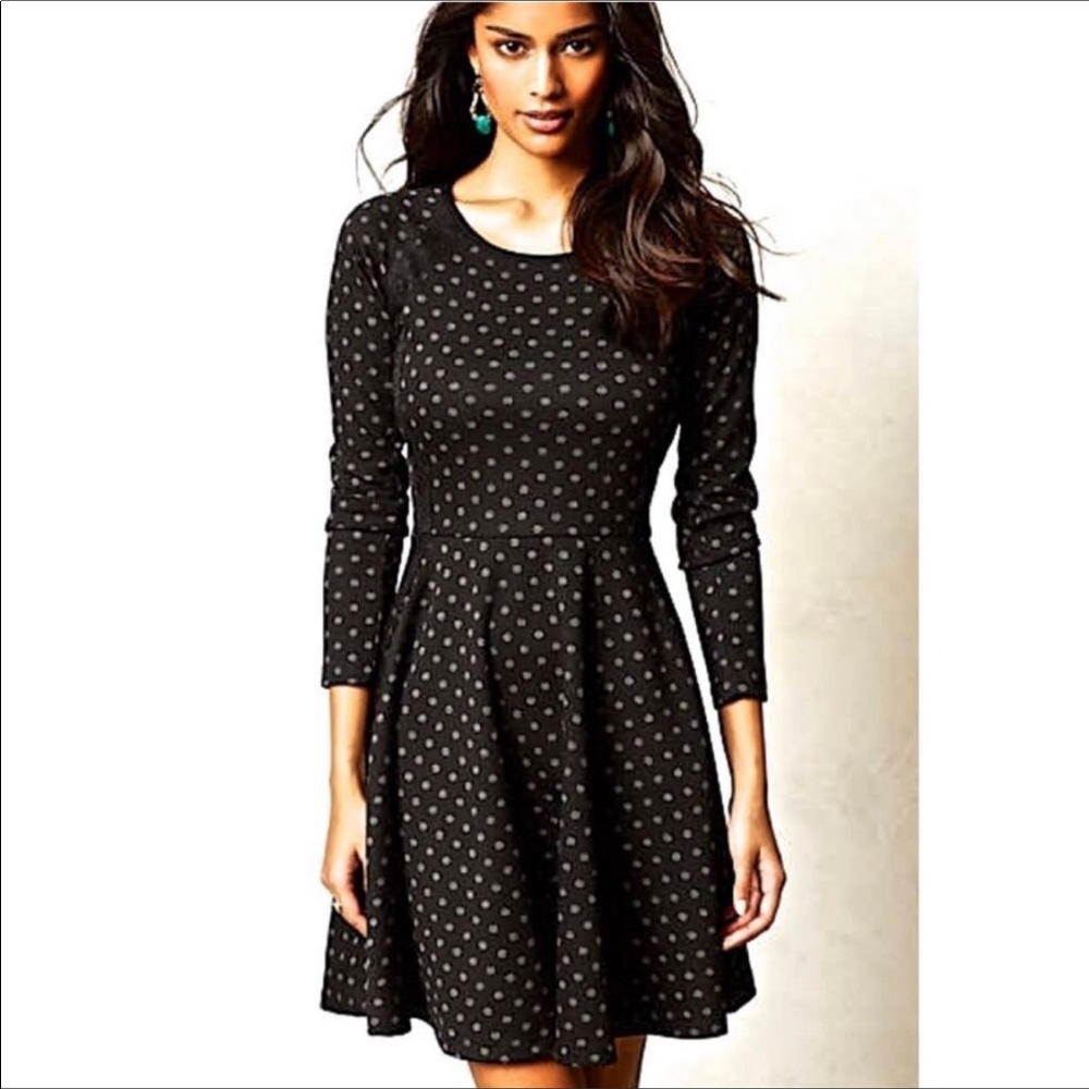Anthro Weston Wear Dress Lg Black Gray Polka Dot